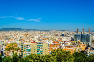 Montjuic kalesinden Barcelona 'nın havadan görünüşü, İspanya