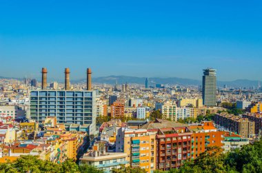 Montjuic kalesinden Barcelona 'nın havadan görünüşü, İspanya