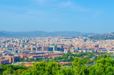 Montjuic kalesinden Barcelona 'nın havadan görünüşü, İspanya