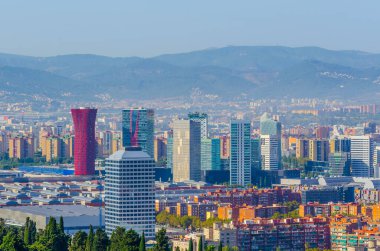 Montjuic kalesinden Barcelona 'nın havadan görünüşü, İspanya