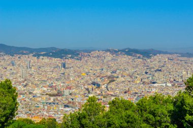 Montjuic kalesinden Barcelona 'nın havadan görünüşü, İspanya