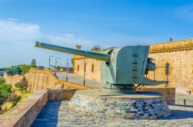 View of a cannon of the montjuic castle in barcelon