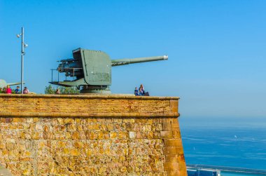 View of a cannon of the montjuic castle in barcelon