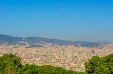Montjuic kalesinden Barcelona 'nın havadan görünüşü, İspanya