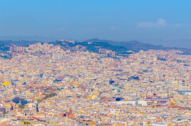 Montjuic kalesinden Barcelona 'nın havadan görünüşü, İspanya