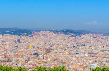 Montjuic kalesinden Barcelona 'nın havadan görünüşü, İspanya