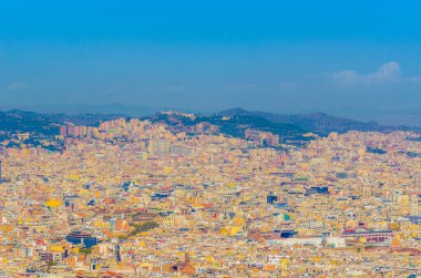 Montjuic kalesinden Barcelona 'nın havadan görünüşü, İspanya