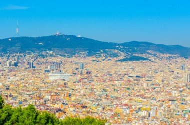 Montjuic kalesinden Barcelona 'nın havadan görünüşü, İspanya