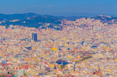 Montjuic kalesinden Barcelona 'nın havadan görünüşü, İspanya
