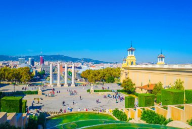 MNAC 'dan Plaza Espana' nın havadan görünüşü - Barcelon 'daki Museu Nacional d' Art de Catalunya