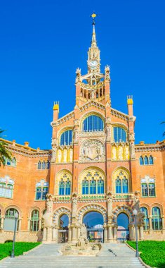 Barcelona, İspanya 'daki eski Santa Creu i Sant Pau Hastanesi manzarası