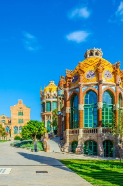 Barcelona, İspanya 'daki eski Santa Creu i Sant Pau Hastanesi manzarası