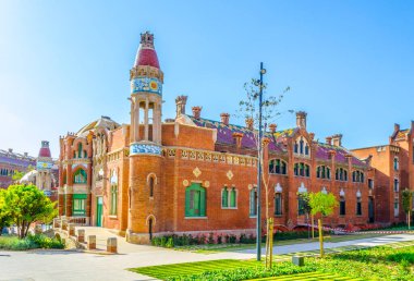 Barcelona, İspanya 'daki eski Santa Creu i Sant Pau Hastanesi manzarası