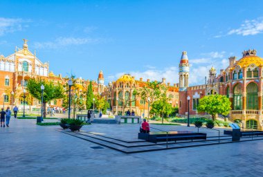 Barcelona, İspanya 'daki eski Santa Creu i Sant Pau Hastanesi manzarası