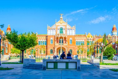 Barcelona, İspanya 'daki eski Santa Creu i Sant Pau Hastanesi manzarası