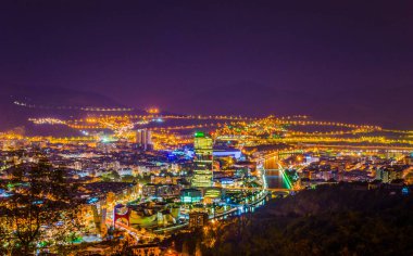 Night aerial view of Bilbao from Artxanda hill, Spai