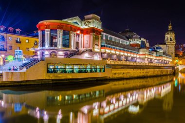 Night view of the Ribera market in the spanish city Bilba