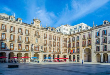 View of plaza porticada square in Santander, Spai