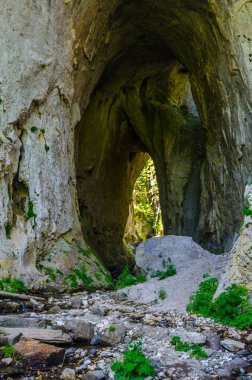 ayrıntılı bir tepe ortasından mı küçük bir nehir tarafından kurulan bir doğal kaya oluşumu olan ünlü harika köprü Bulgaristan.