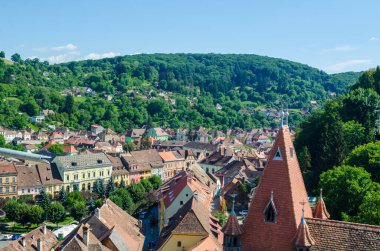 Sighisoara 'daki Eski Şehrin Hava Görüntüsü