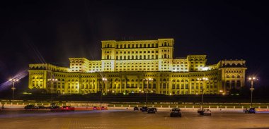 The Palace of the Parliament in Bucharest, Romania is the second largest building in the world, built by dictator Ceausescu. Also known as People Palace