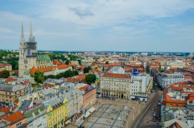 Hırvat başkenti zagreb 'deki Ben Jelacic Meydanı' nın havadan görünüşü