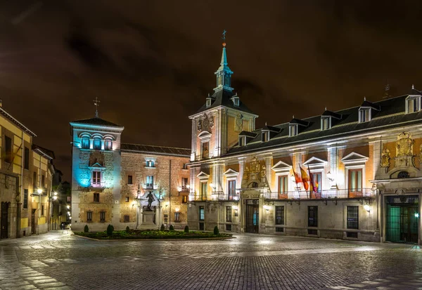 Vista Nocturna Plaza Villa Casco Antiguo Madrid — Foto de Stock