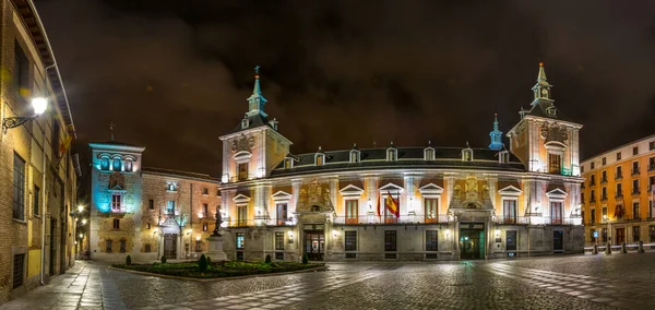 Nachtansicht Der Plaza Villa Der Altstadt Von Madrid — Stockfoto