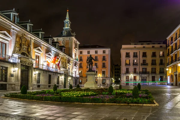 Night View Plaza Villa Old Town Madrid — Foto de Stock