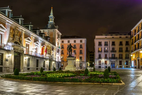 Nachtansicht Der Plaza Villa Der Altstadt Von Madrid — Stockfoto