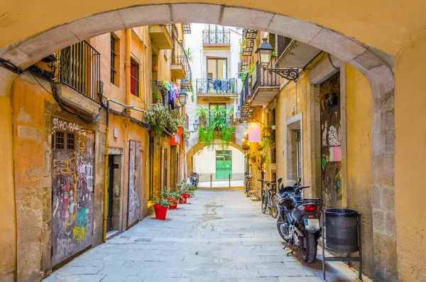 Vista Uma Rua Estreita Centro Histórico Barcelona Espanha — Fotografia de Stock