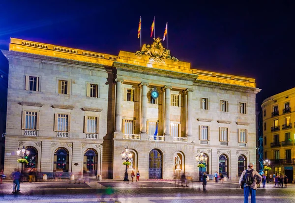 Night View Barcelona Town Hall Spain —  Fotos de Stock
