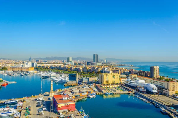 Uitzicht Haven Van Barcelona Gedomineerd Door Torre Del Rellotg — Stockfoto