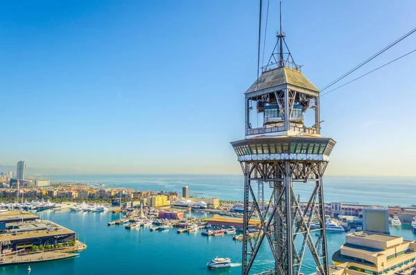 View Cable Car Connecting Barceloneta Beach Montjuic Hill Barcelona Spai — Stock fotografie