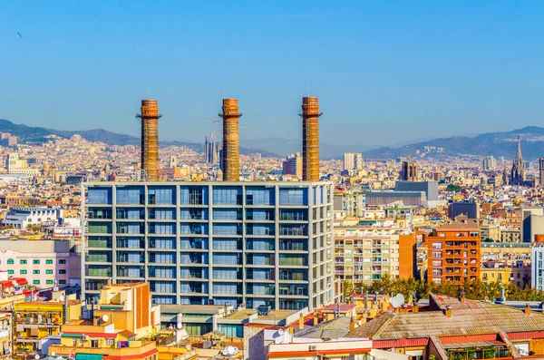 Montjuic kalesinden Barcelona 'nın havadan görünüşü, İspanya