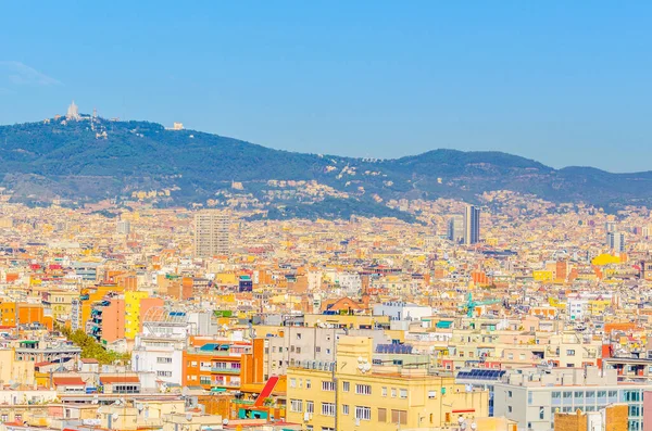 Montjuic kalesinden Barcelona 'nın havadan görünüşü, İspanya