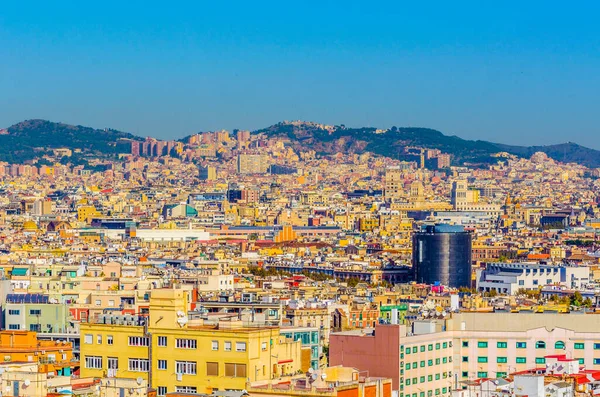 Montjuic kalesinden Barcelona 'nın havadan görünüşü, İspanya