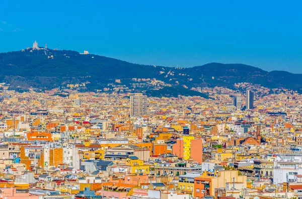 Montjuic kalesinden Barcelona 'nın havadan görünüşü, İspanya