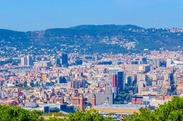 Montjuic kalesinden Barcelona 'nın havadan görünüşü, İspanya