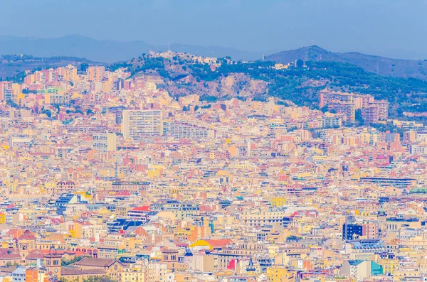 Montjuic kalesinden Barcelona 'nın havadan görünüşü, İspanya