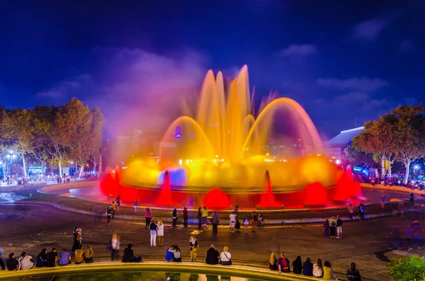 Night View Magic Fountain Barcelona Spai — стокове фото