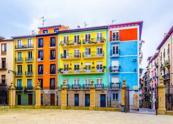 Kleurrijke Huizen Aan Een Straat Pamplona Spai — Stockfoto