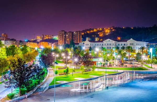 Night View Waterfront Nervion River University Bilbao Spai — стокове фото
