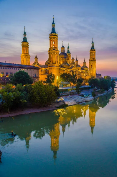 sunset view of the basilica de nuestra senora de pila in Zaragoza, Spai