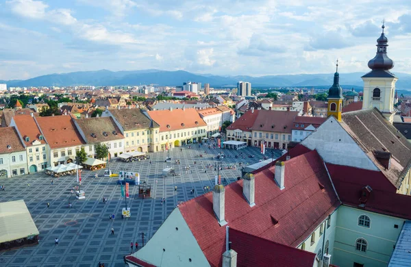 Aerial View Big Square Piata Mare Romanian City Sibiu Top — Stock Fotó