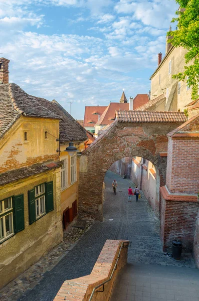 Architettura Sibiu Transilvania Pasajul Scarilor Passaggio Delle Scale Vecchie Fortificazioni — Foto Stock