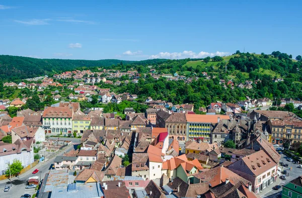 Sighisoara 'daki Eski Şehrin Hava Görüntüsü