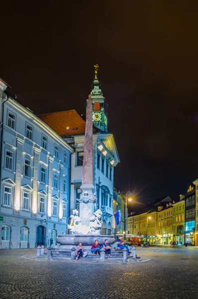 Romantyczne Centrum Lublany Stolica Słowenii Europa Ratusz Fontanna Roby Sfilmowane — Zdjęcie stockowe