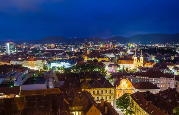 Ночной Вид Воздуха Освещенный Австрийский Город Грац — стоковое фото