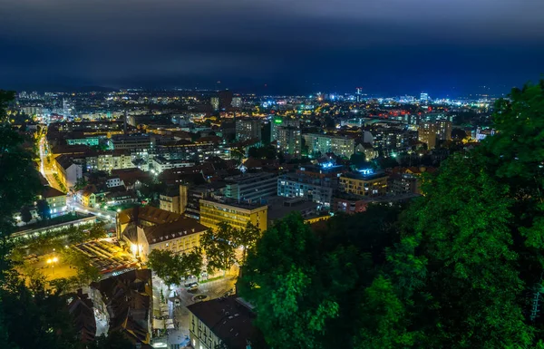 Slowenische Hauptstadt Ljubljana Bei Nacht Von Der Burg Aus — Stockfoto